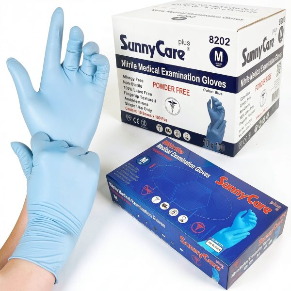 SunnyCare Blue Nitrile Exam Gloves 8202 Powder-Free Chemo Rated Medium-0