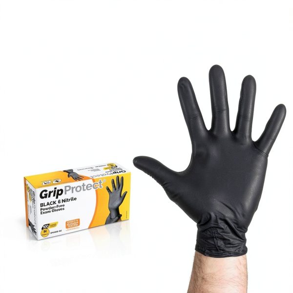 GripProtect 6 Mil Black Nitrile Exam Gloves Textured Medium 100 Count-1