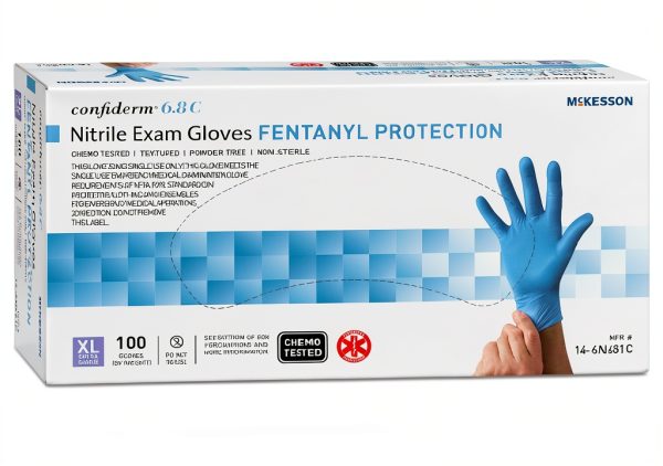 McKesson Confiderm 6.8C Nitrile Exam Gloves, X-Large, 100 Per Box, Chemo Tested, Powder-Free, Fully Textured, Standard Cuff, Ambidextrous, Durable Medical Gloves for High-Tactile Sensitivity-0