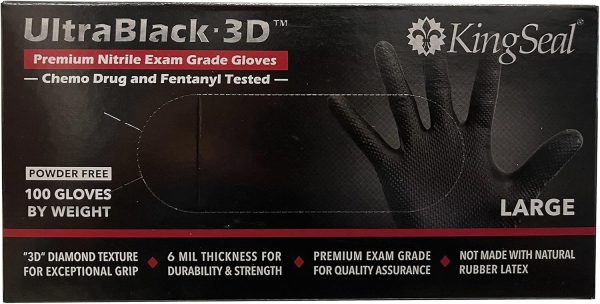 KingSeal UltraBlack-3D Nitrile Exam Gloves, Medical Grade, 6 MIL, Diamond-Texture Grip, Various Sizes and Packs (100 Count)-3