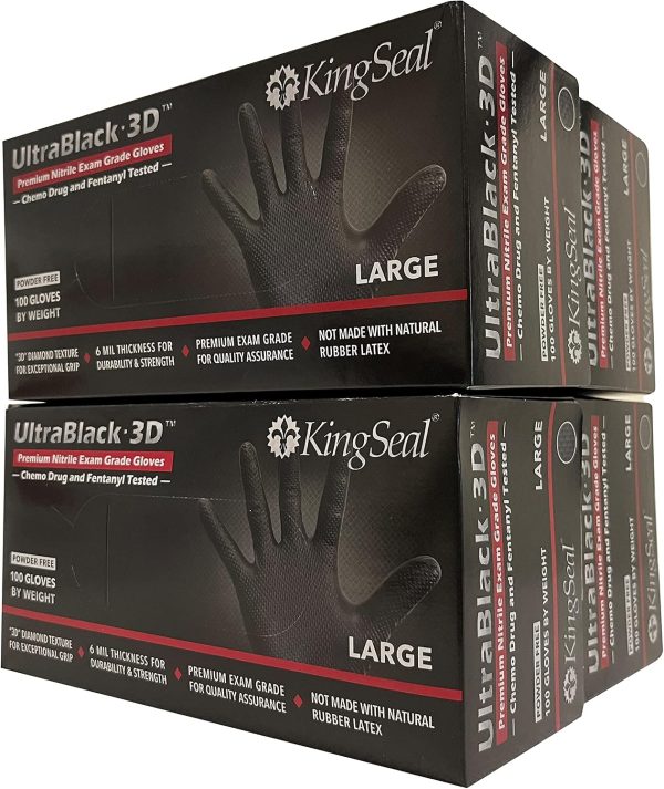 KingSeal UltraBlack-3D Nitrile Exam Gloves, Medical Grade, 6 MIL, Diamond-Texture Grip, Various Sizes and Packs (100 Count)-1