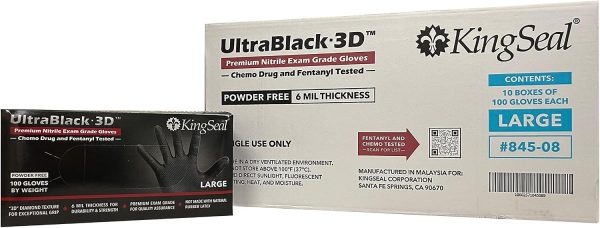 KingSeal UltraBlack-3D Nitrile Exam Gloves, Medical Grade, 6 MIL, Diamond-Texture Grip, Various Sizes and Packs (100 Count)-5