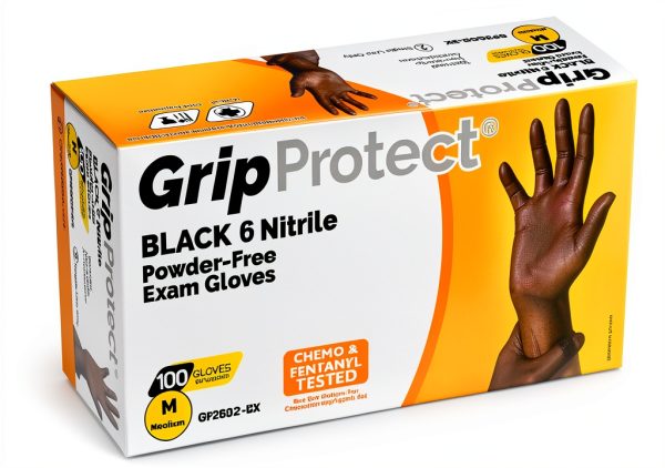 GripProtect 6 Mil Black Nitrile Exam Gloves Textured Medium 100 Count-0