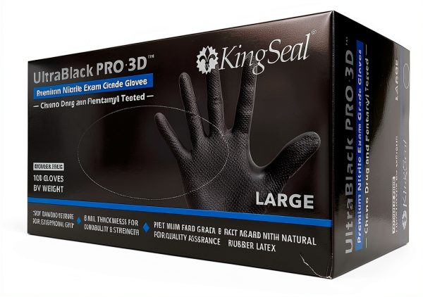 KingSeal UltraBlack nitrile exam gloves 8MIL Diamond Grip 100pcs-3