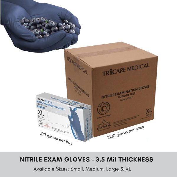 Low Derma Nitrile Exam Gloves, Chemo drug tested, Latex free, Powder free, Berry Blue, 3.5 mil, S, M, L, XL-2