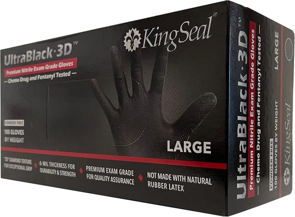 KingSeal UltraBlack-3D Nitrile Exam Gloves, Medical Grade, 6 MIL, Diamond-Texture Grip, Various Sizes and Packs (100 Count)-2