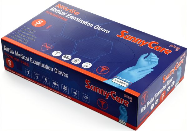 SunnyCare 1000 8201 Blue Nitrile Medical Exam Gloves Powder-Free Small-1