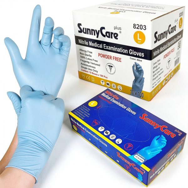 SunnyCare 8203 Blue Nitrile Medical Exam Gloves Powder Free Chemo-0