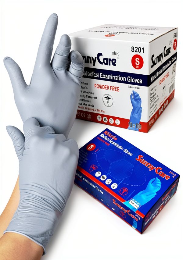 SunnyCare 1000 8201 Blue Nitrile Medical Exam Gloves Powder-Free Small-0