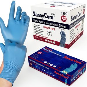 SunnyCare 8200 Blue nitrile exam gloves Powder Free X Small 1000 pcs-0