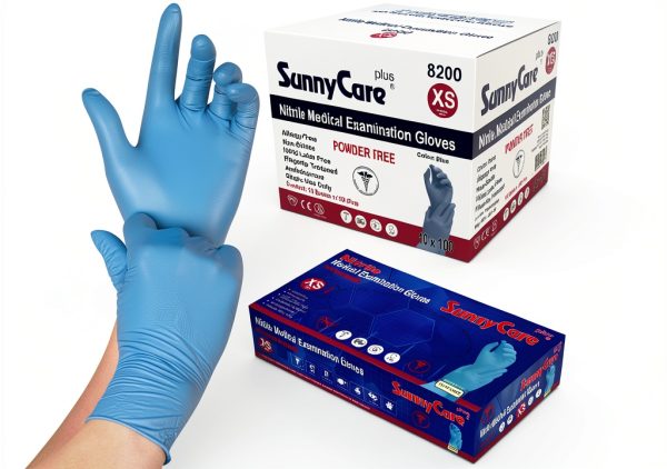 SunnyCare 8200 Blue nitrile exam gloves Powder Free X Small 1000 pcs-0